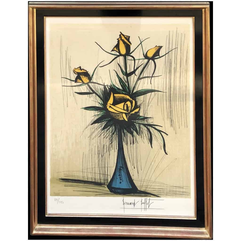 BUFFET Bernard Roses in a blue vase, 1979 Color lithograph signed and numbered Certificate 9