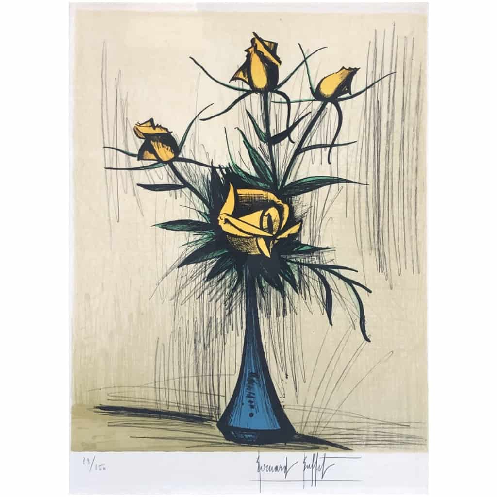 BUFFET Bernard Roses in a blue vase, 1979 Color lithograph signed and numbered Certificate 7