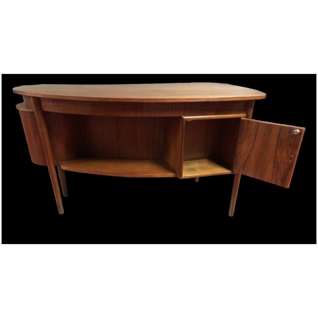 Scandinavian double-sided teak desk with half-moon body from the 1960s 7