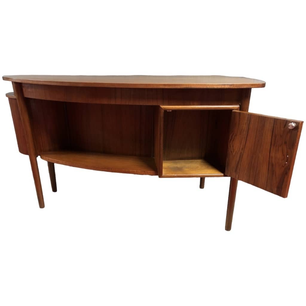 Scandinavian double-sided teak desk with half-moon body from the 1960s 6