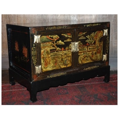 Antique Chinese polychrome furniture in lacquered elm