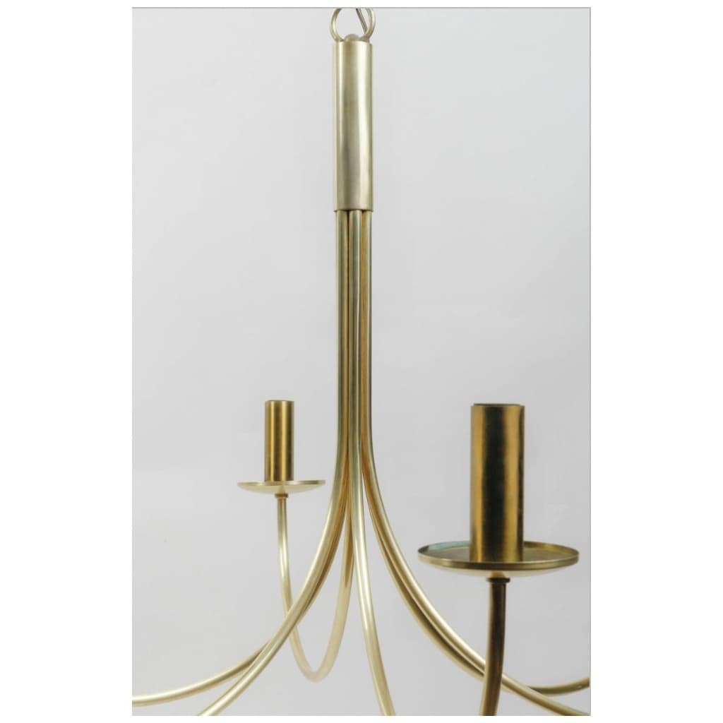 1970 Elegant gilded brass chandelier from Maison Roche. 4
