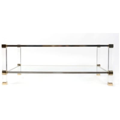 1970 Table basse en lucite et laiton par Pierre Vandel