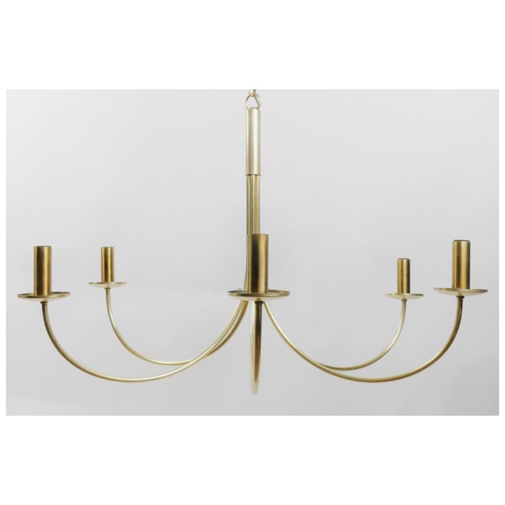 1970 Elegant gilded brass chandelier from Maison Roche. 7