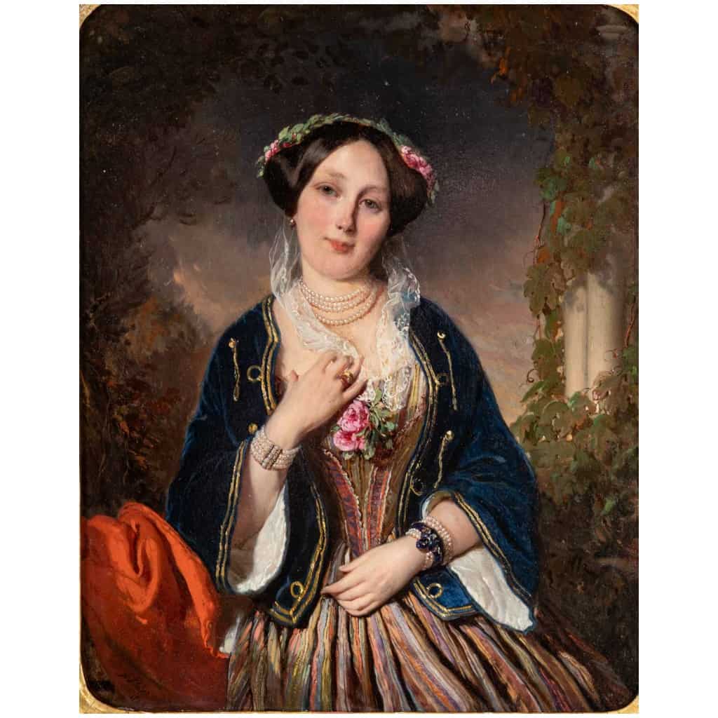 Henri-Guillaume Schlesinger (1814-1893) – Portrait d’une élégante Dame, huile sur panneau vers 1849 4