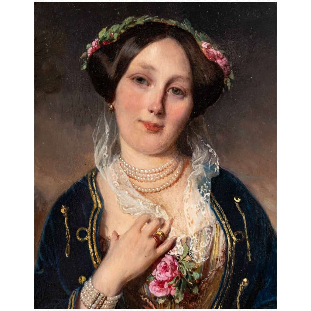Henri-Guillaume Schlesinger (1814-1893) – Portrait d’une élégante Dame, huile sur panneau vers 1849 5