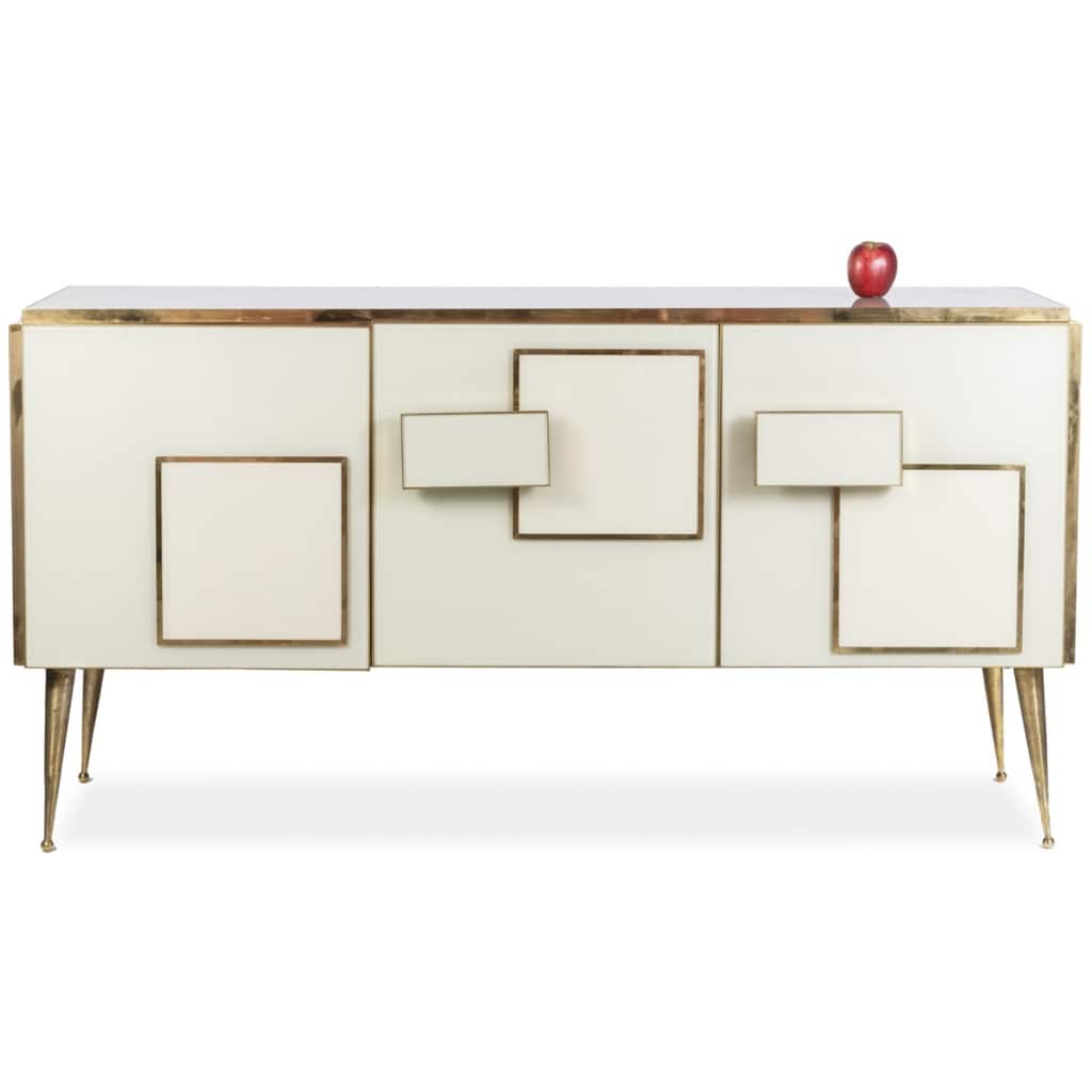 Geometric sideboard in glass and gilded brass. Contemporary Italian work. 3