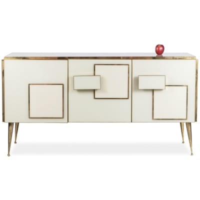 Geometric sideboard in glass and gilded brass. Contemporary Italian work. 3