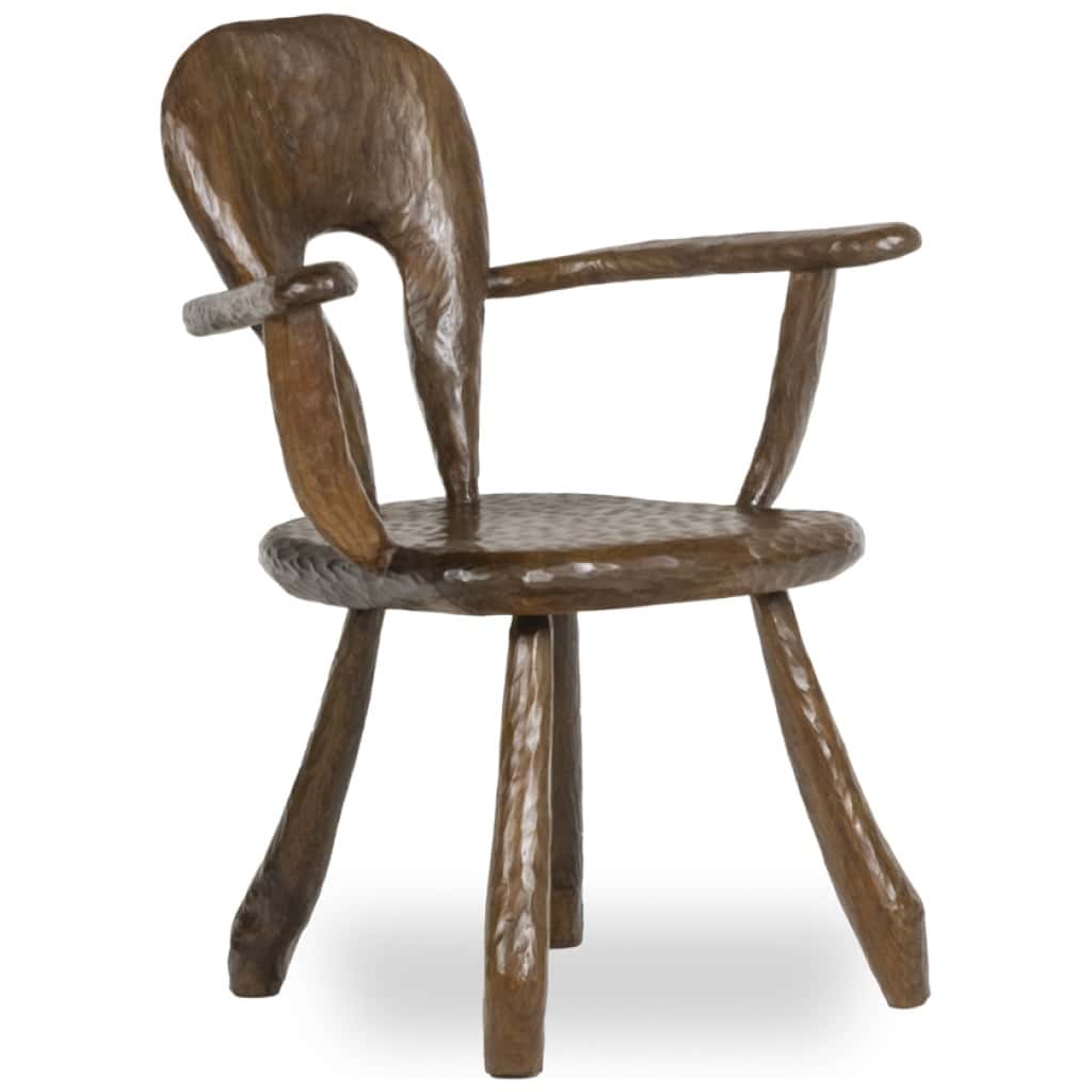 Maison Chevalier, Fauteuil Brutaliste en bois gougé. Années 1960. 3