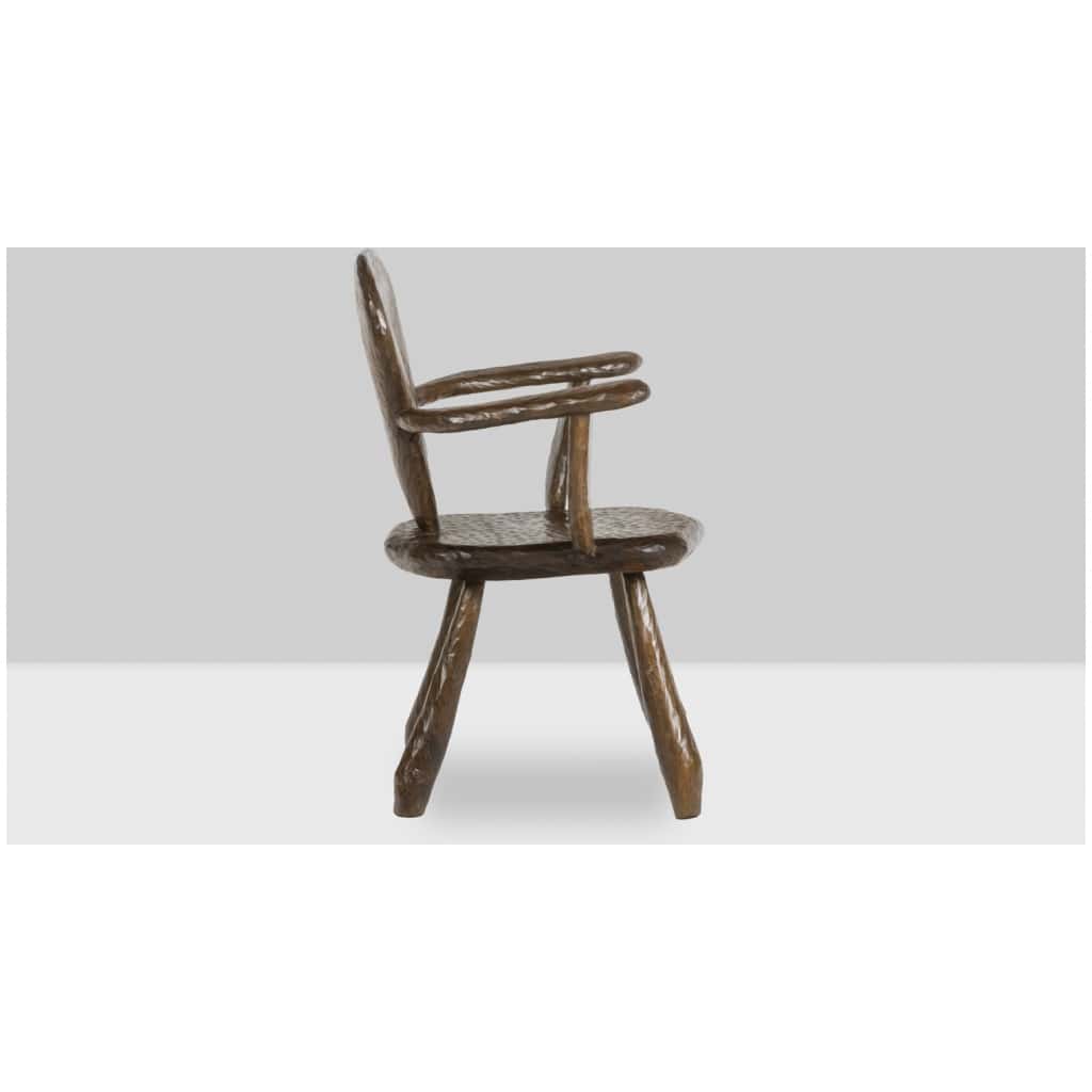 Maison Chevalier, Fauteuil Brutaliste en bois gougé. Années 1960. 9