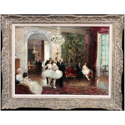 HERVE Jules Tableau Impressionniste 20è Réception Après Le Spectacle Huile sur toile signée Certificat d’authenticité