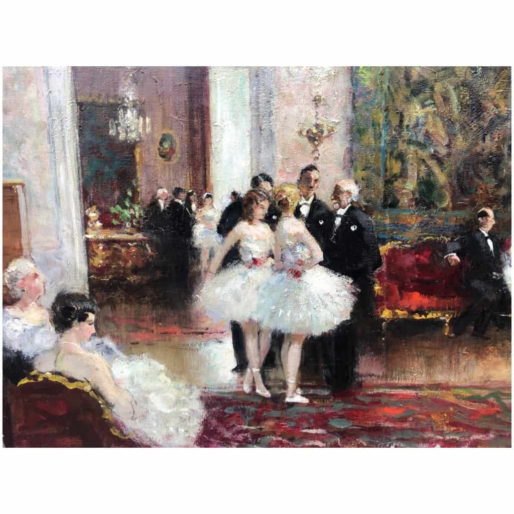 HERVE Jules Impressionist Painting 20th Reception After The Show Oil on canvas signed Certificate of authenticity 7