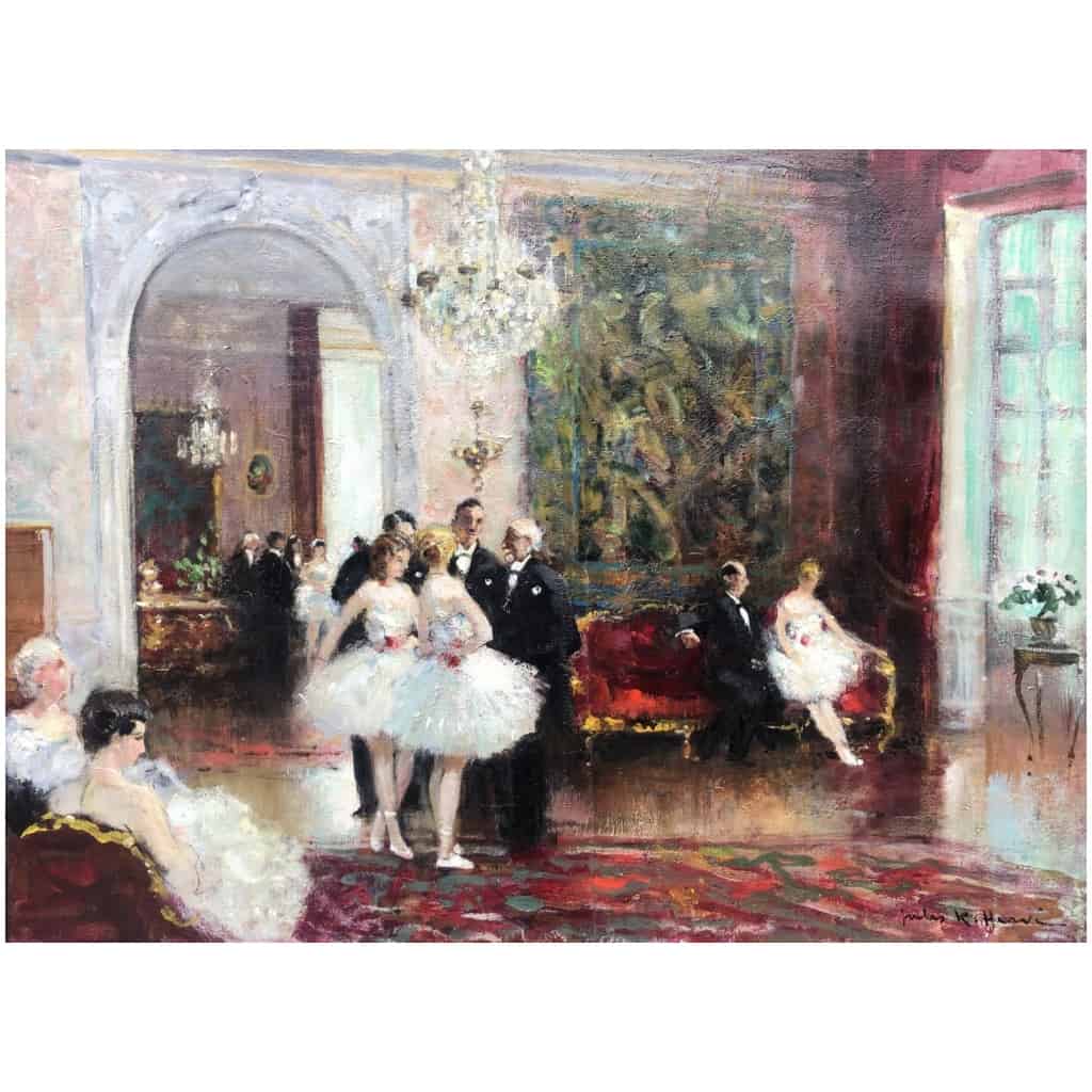 HERVE Jules Impressionist Painting 20th Reception After The Show Oil on canvas signed Certificate of authenticity 6