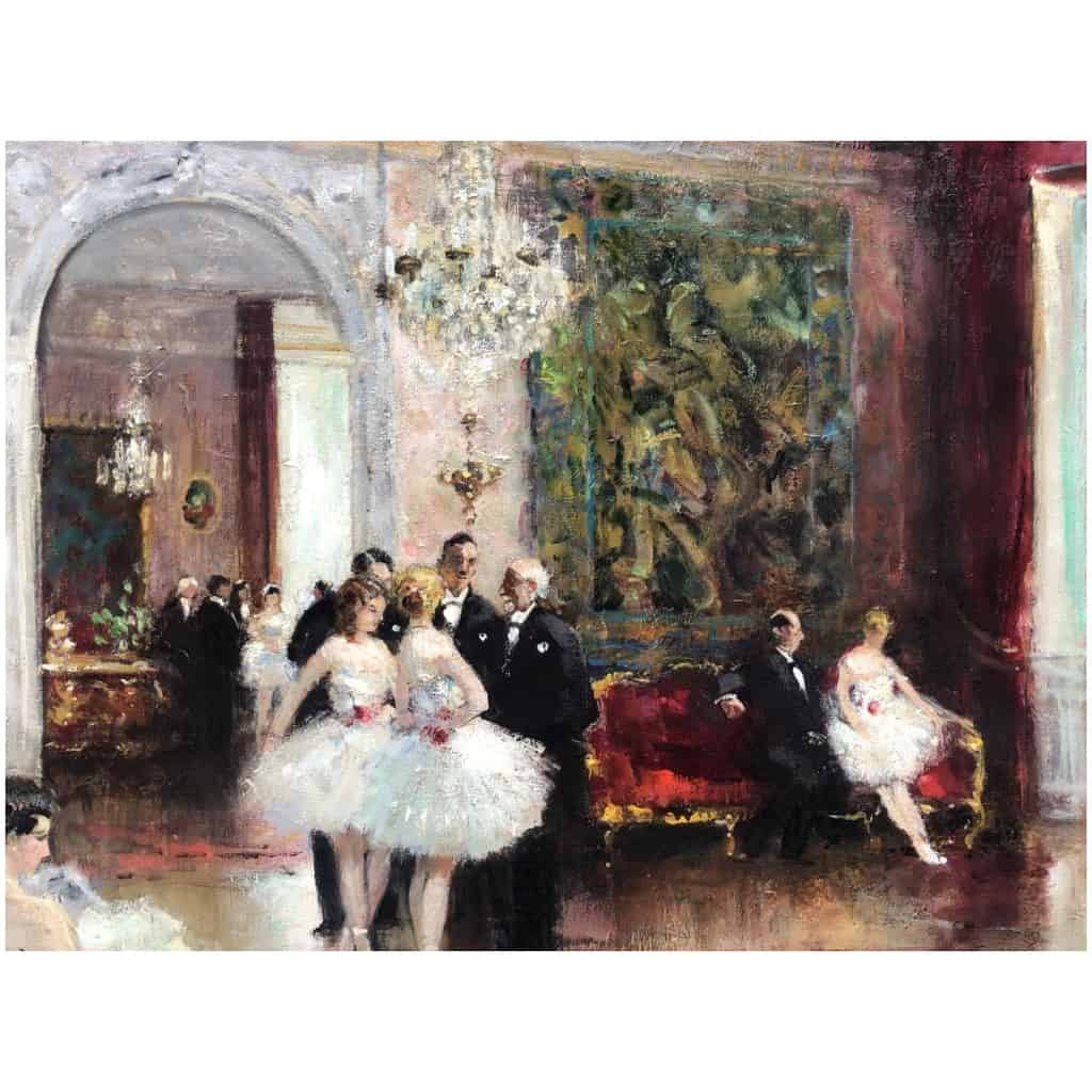 HERVE Jules Impressionist Painting 20th Reception After The Show Oil on canvas signed Certificate of authenticity 16