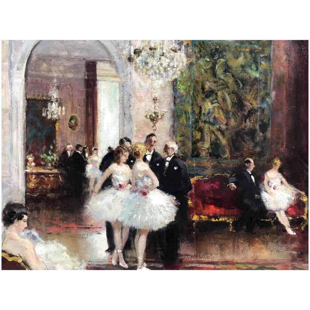 HERVE Jules Tableau Impressionniste 20è Réception Après Le Spectacle Huile sur toile signée Certificat d’authenticité 10