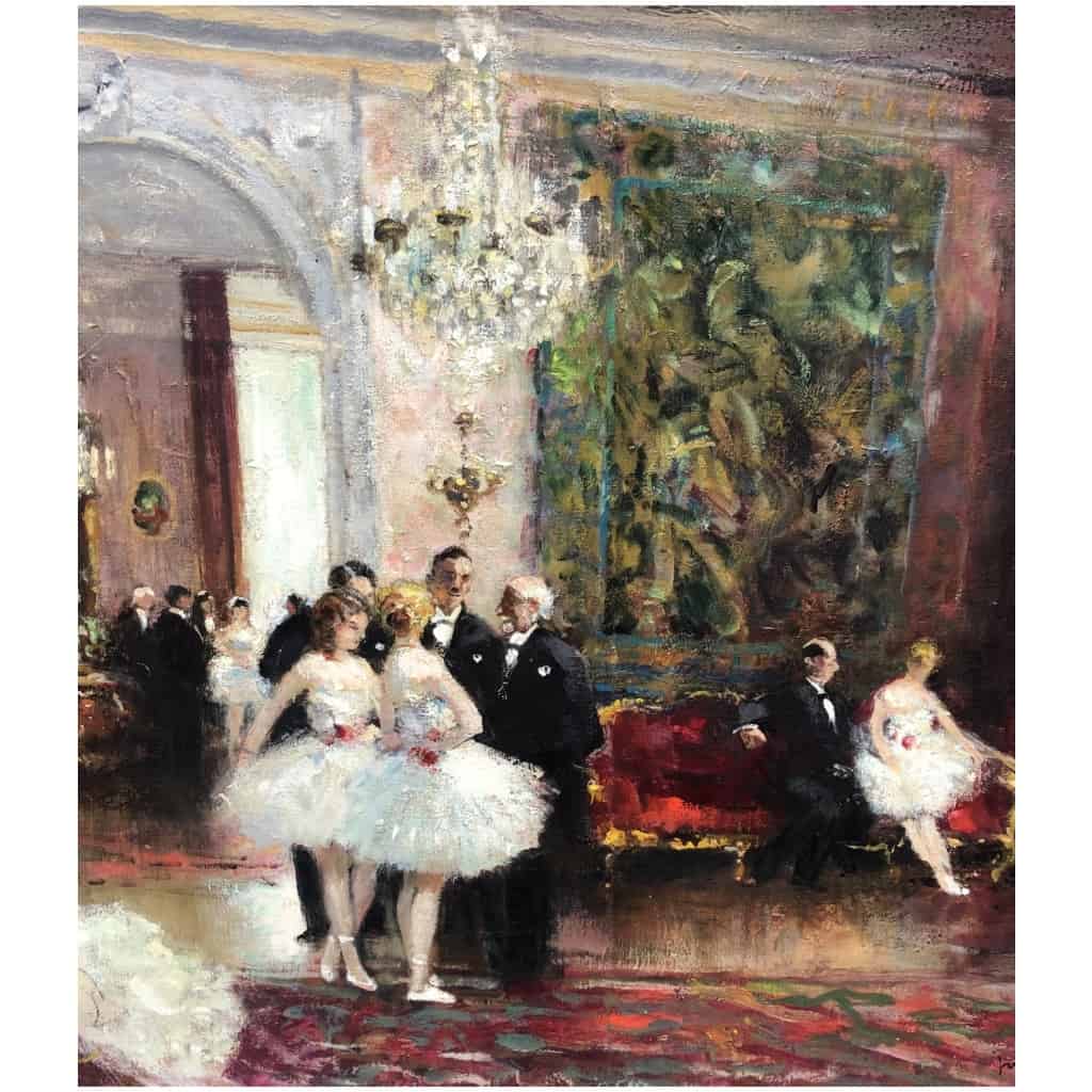 HERVE Jules Impressionist Painting 20th Reception After The Show Oil on canvas signed Certificate of authenticity 11