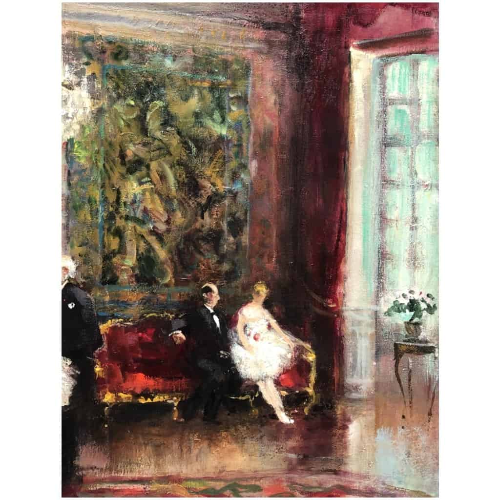 HERVE Jules Impressionist Painting 20th Reception After The Show Oil on canvas signed Certificate of authenticity 12