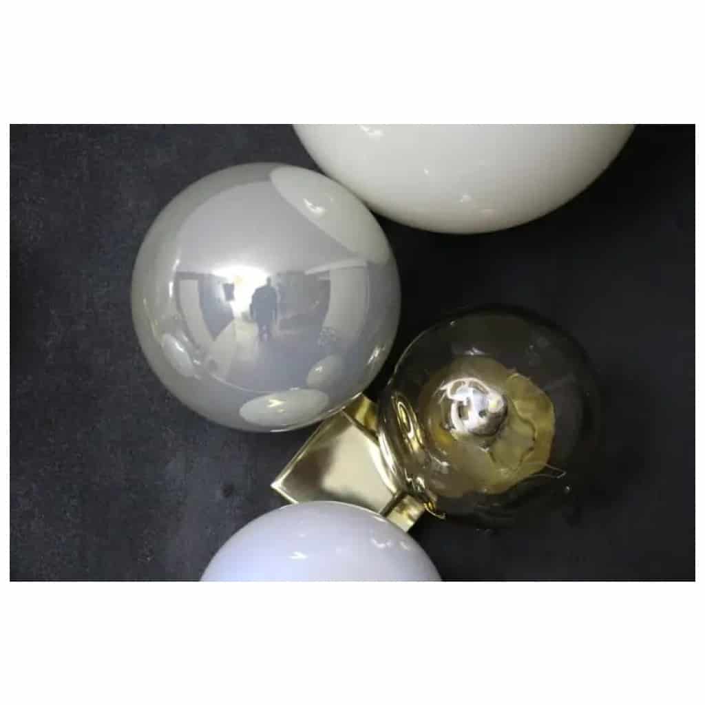 Grandes appliques architecturales à 6 globes en verre irisé, grandes appliques 7