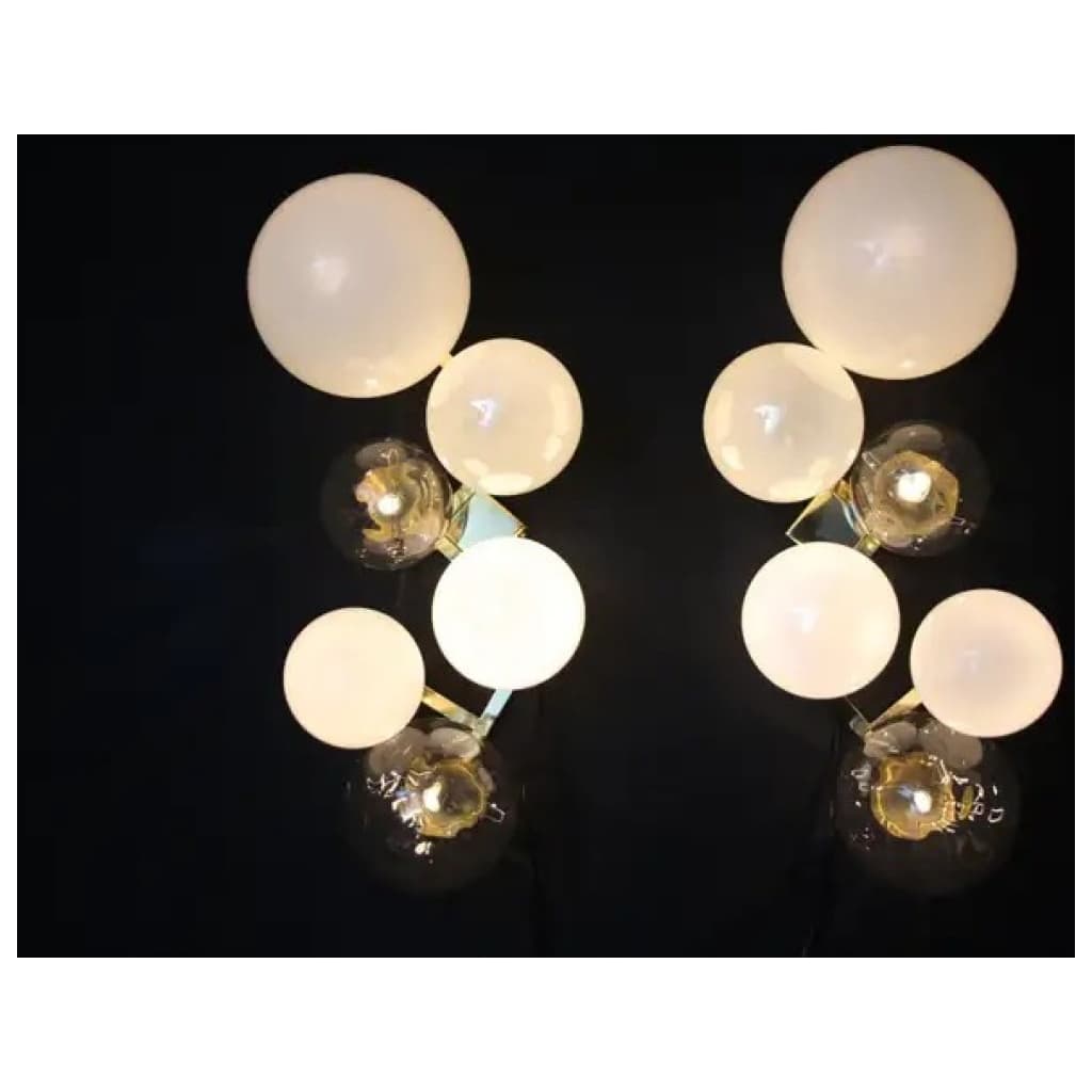 Large architectural sconces with 6 globes in iridescent glass, large sconces 9