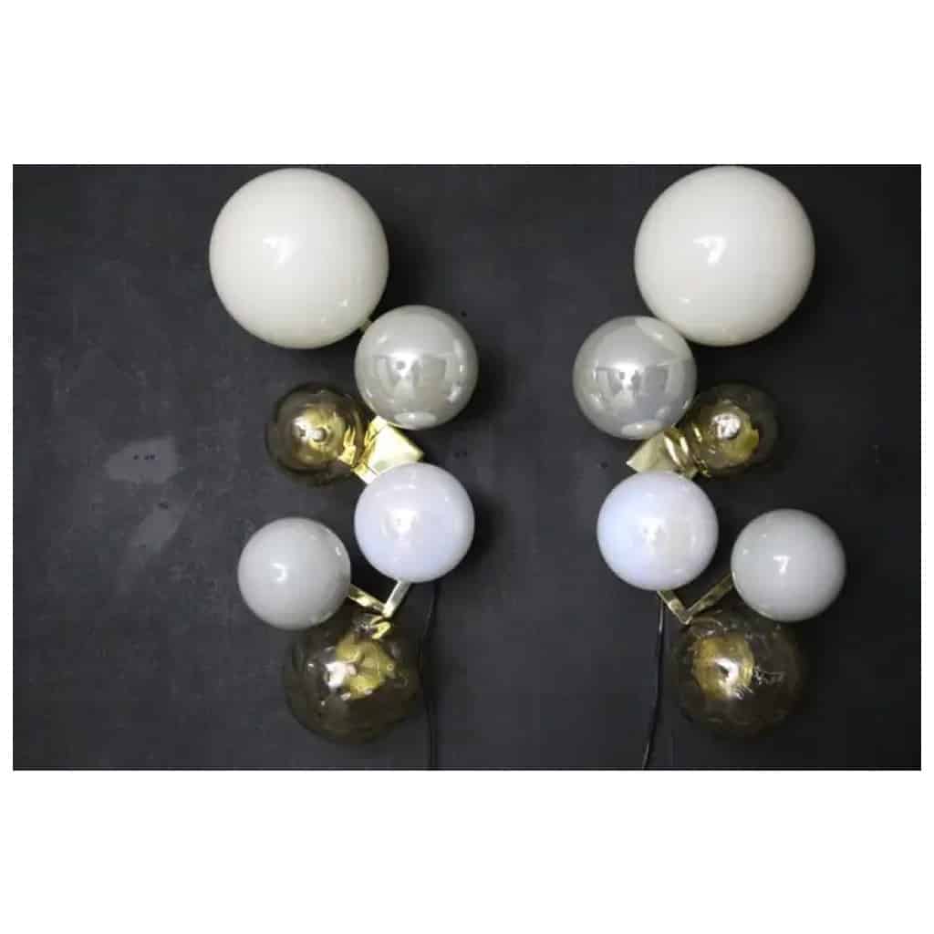 Large architectural sconces with 6 globes in iridescent glass, large sconces 17