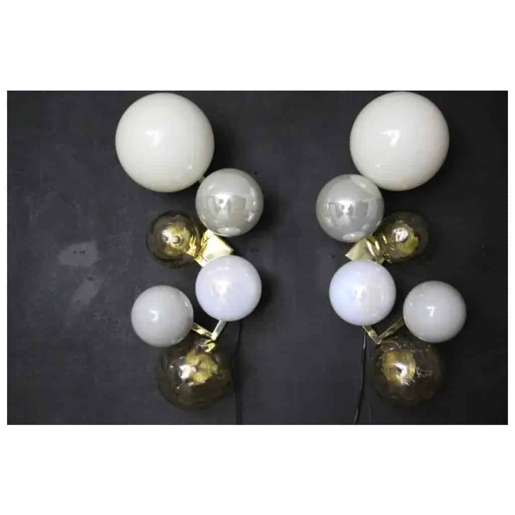 Grandes appliques architecturales à 6 globes en verre irisé, grandes appliques 17
