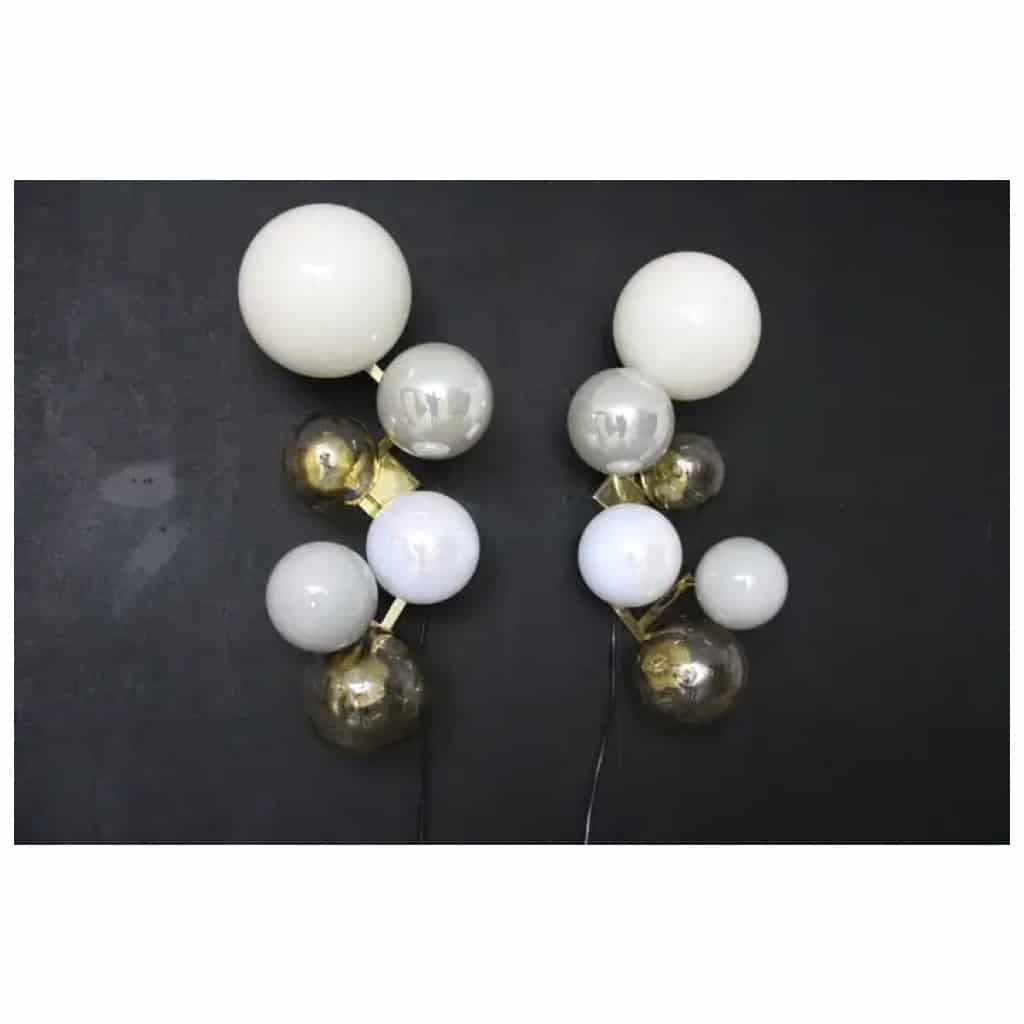 Large architectural sconces with 6 globes in iridescent glass, large sconces 16
