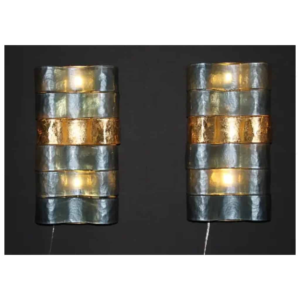 Pair of modern wall lights in blue, gray and gold Murano glass 10