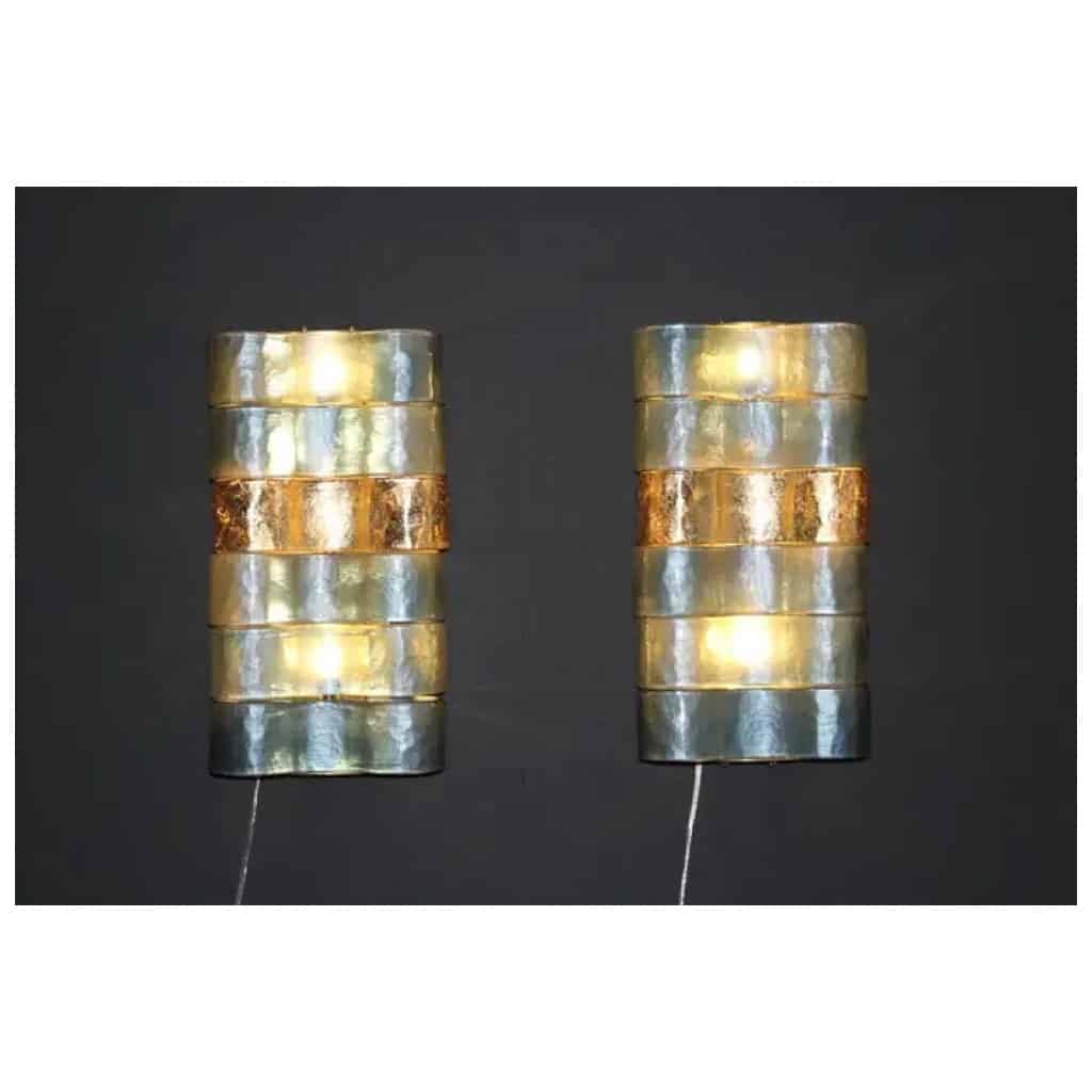 Pair of modern wall lights in blue, gray and gold Murano glass 4