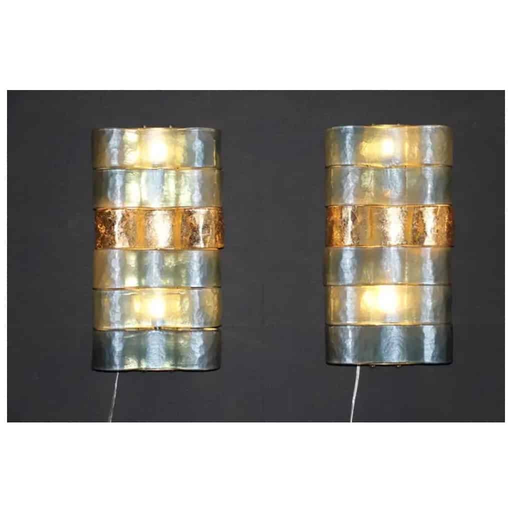 Pair of modern wall lights in blue, gray and gold Murano glass 7