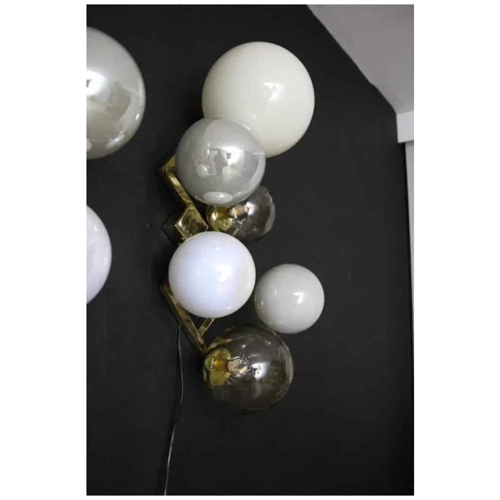 Grandes appliques architecturales à 6 globes en verre irisé, grandes appliques 14