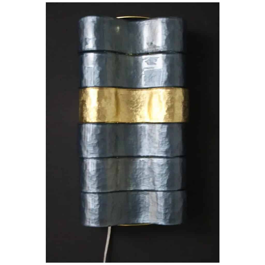 Pair of modern wall lights in blue, gray and gold Murano glass 6