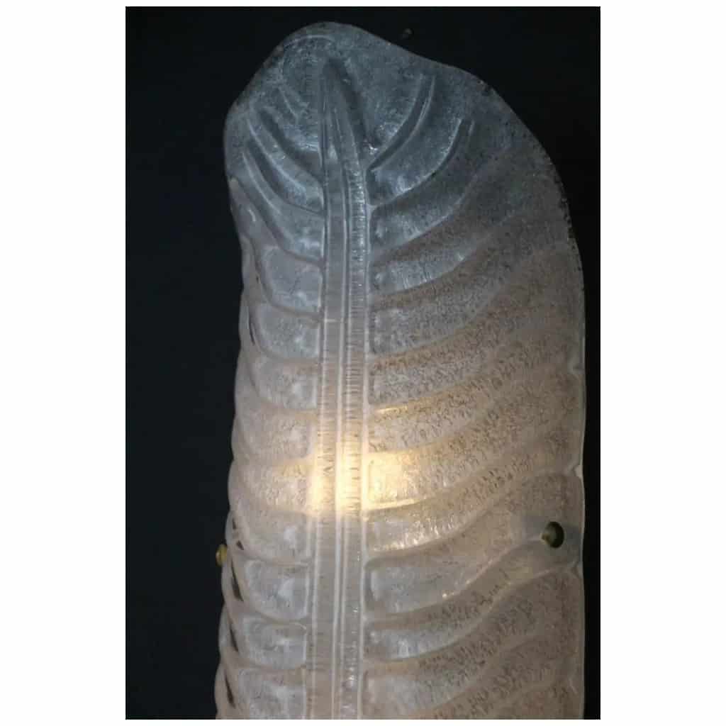 Pair of long feather-shaped white Murano glass sconces, long wall lights 7
