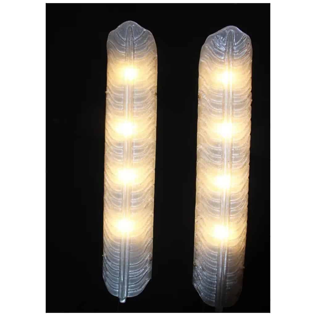 Pair of long feather-shaped white Murano glass sconces, long wall lights 9