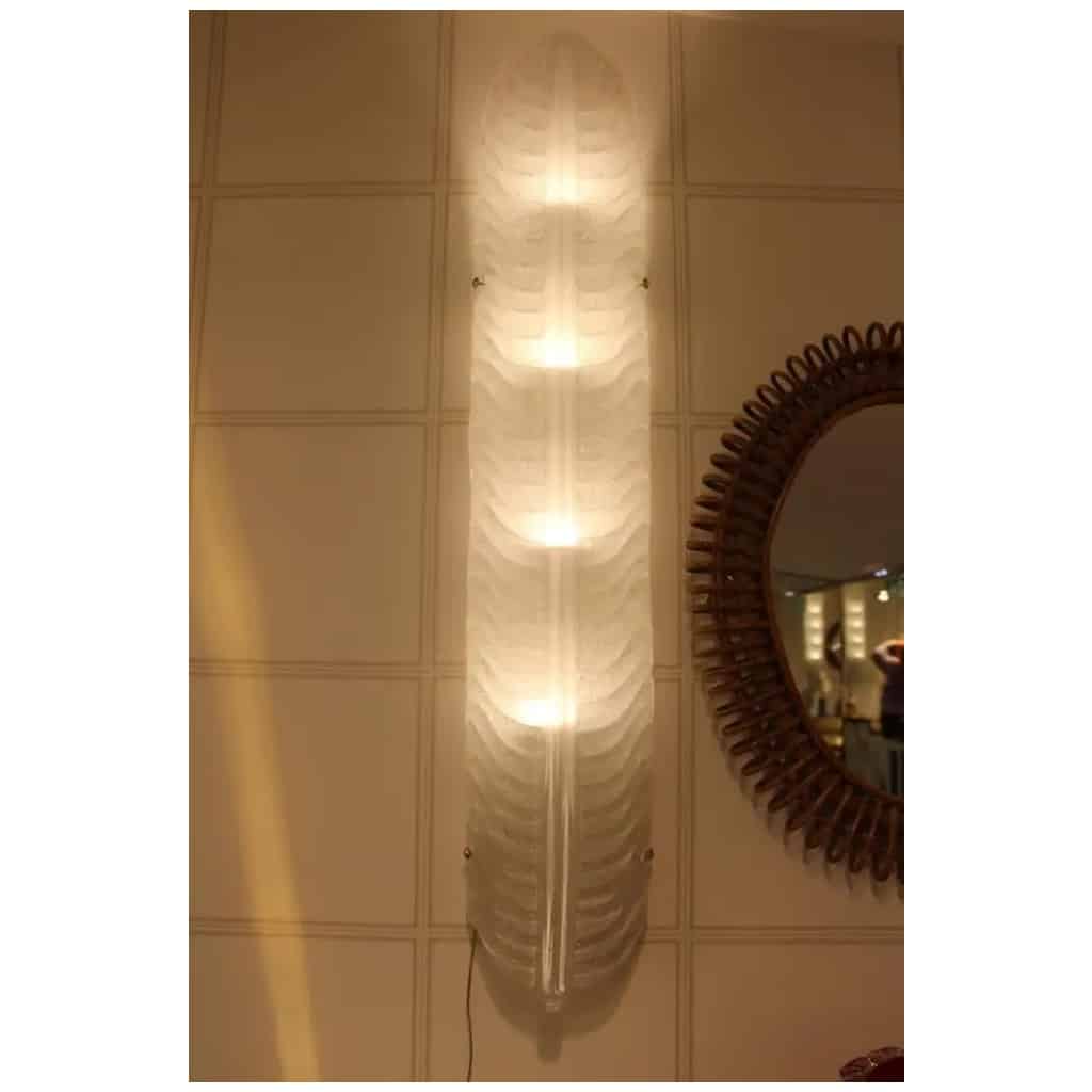 Pair of long feather-shaped white Murano glass sconces, long wall lights 10