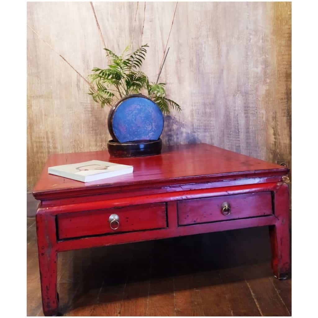 Chinese coffee table in red lacquered elm 3