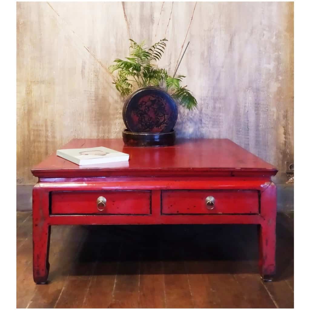 Table basse chinoise en orme laqué rouge 4