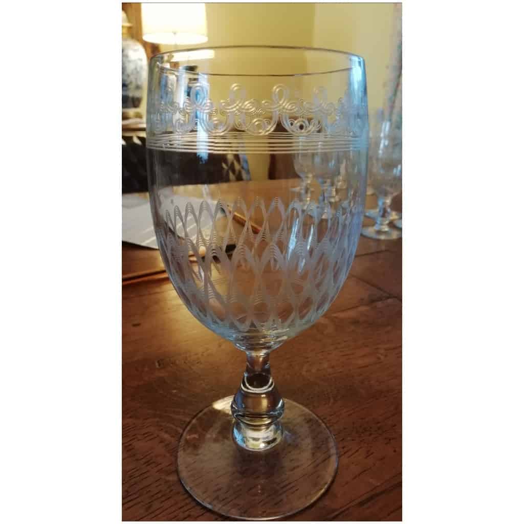 10 ENGRAVED OLD CRYSTAL WATER GLASSES 3