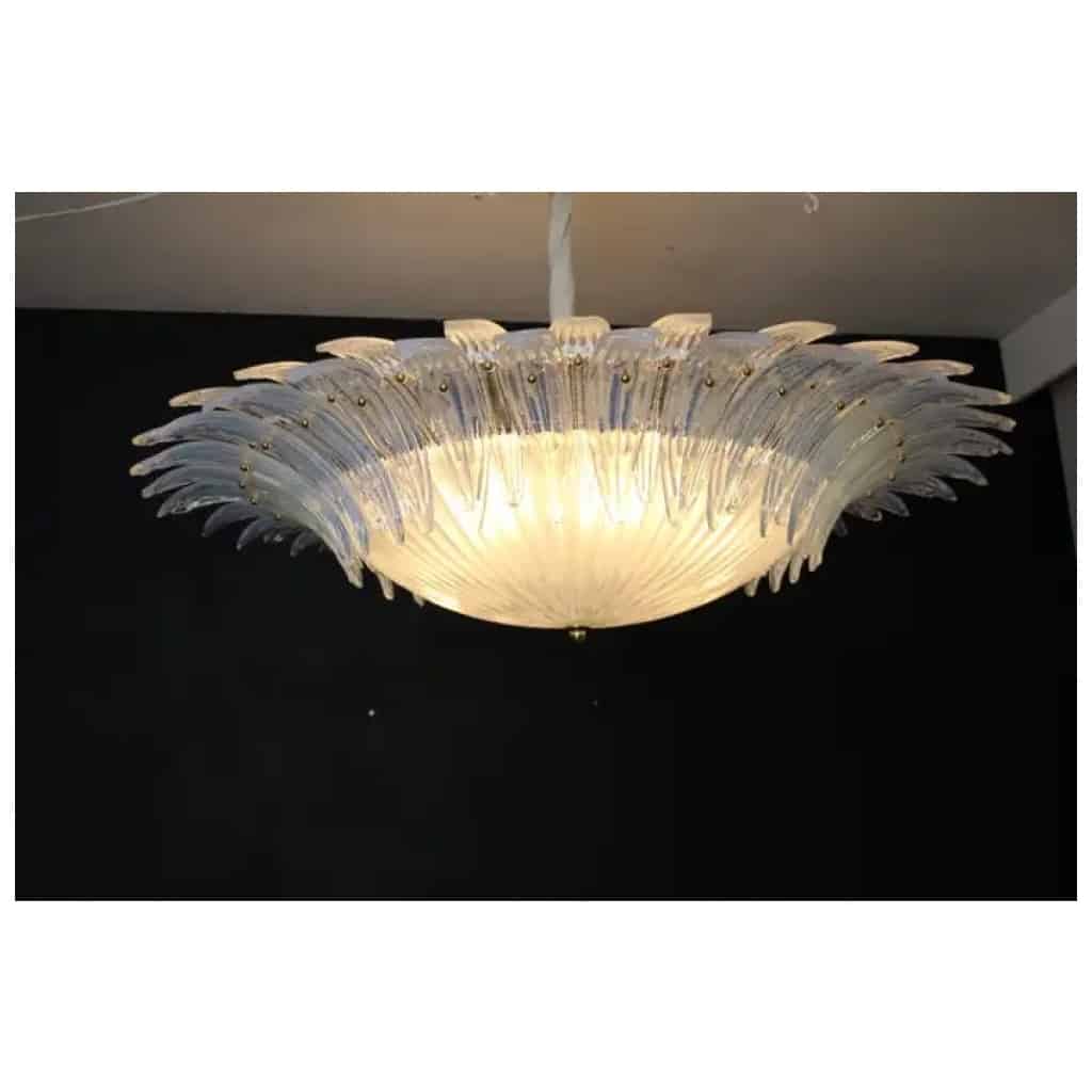 Plafonnier de style Barovier en verre de Murano blanc et irisé 19