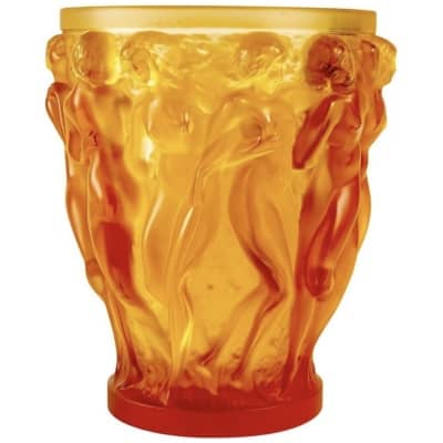 Lalique France d’Après René Lalique – Vase Bacchantes Cristal Jaune Ambre