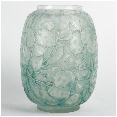 1914 René Lalique – Vase Monnaie Du Pape Verre Blanc Patiné Vert