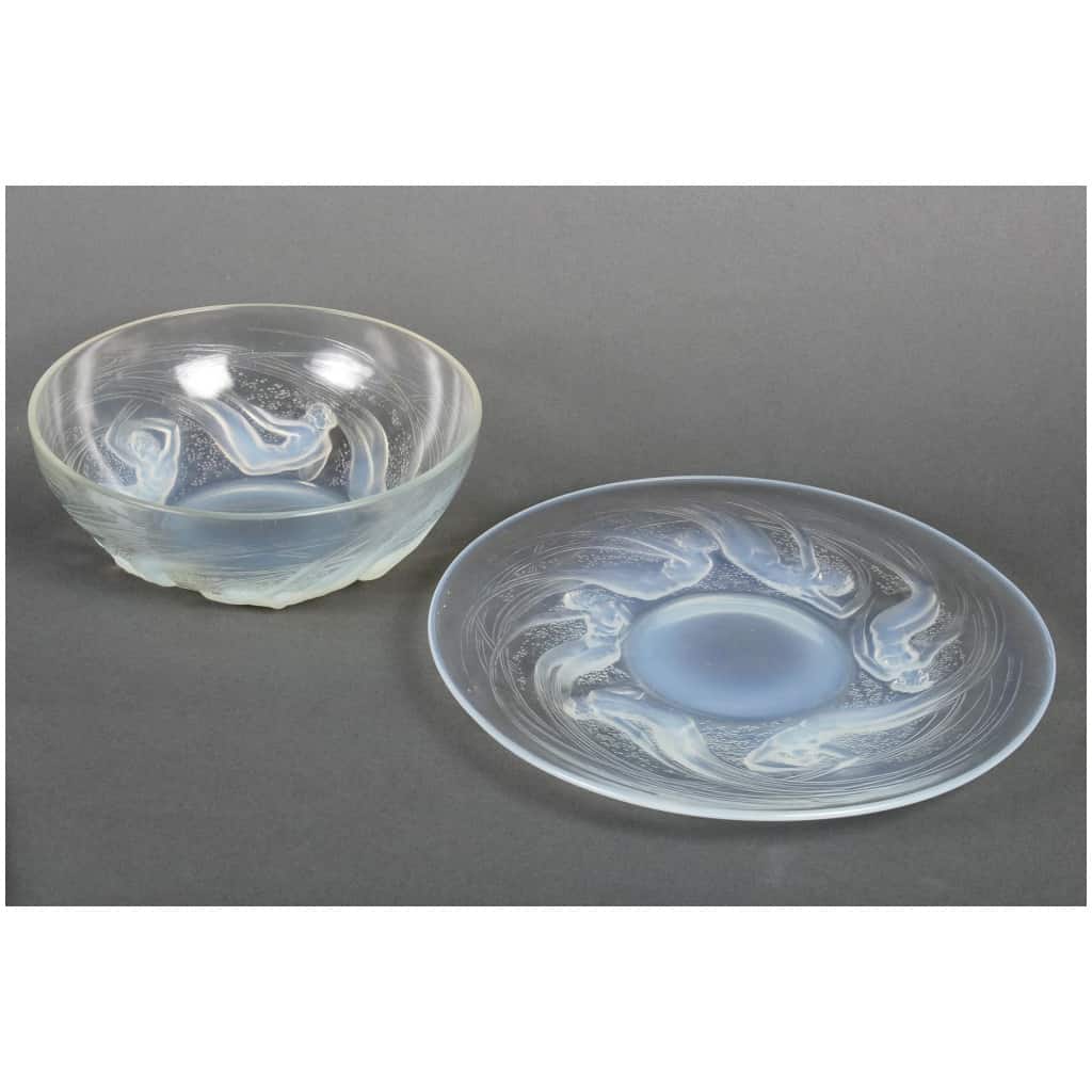 1921 René Lalique – Assiette Plat & Coupe Ondines Verre Opalescent 3