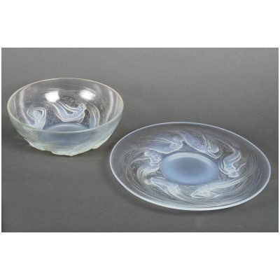 1921 René Lalique – Assiette Plat & Coupe Ondines Verre Opalescent