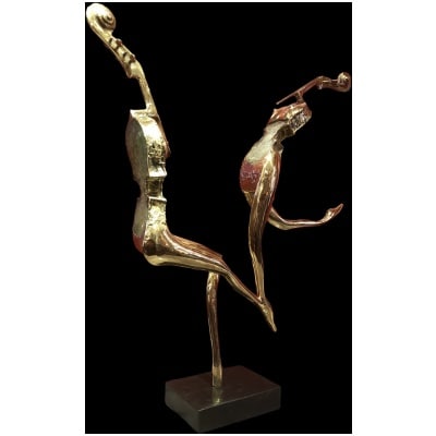 Sculpture aux deux danseurs estampillée Nowacyck oeuvre unique.