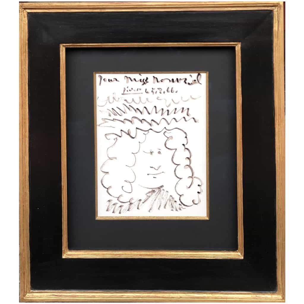 Picasso Pablo Self-portrait Felt Drawing Signed Dedicated to Miss Navel dated 5.8.66 Certificate 3