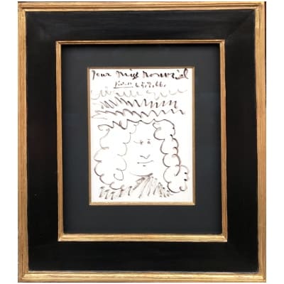 Picasso Pablo Self-portrait Felt Drawing Signed Dedicated to Miss Navel dated 5.8.66 Certificate