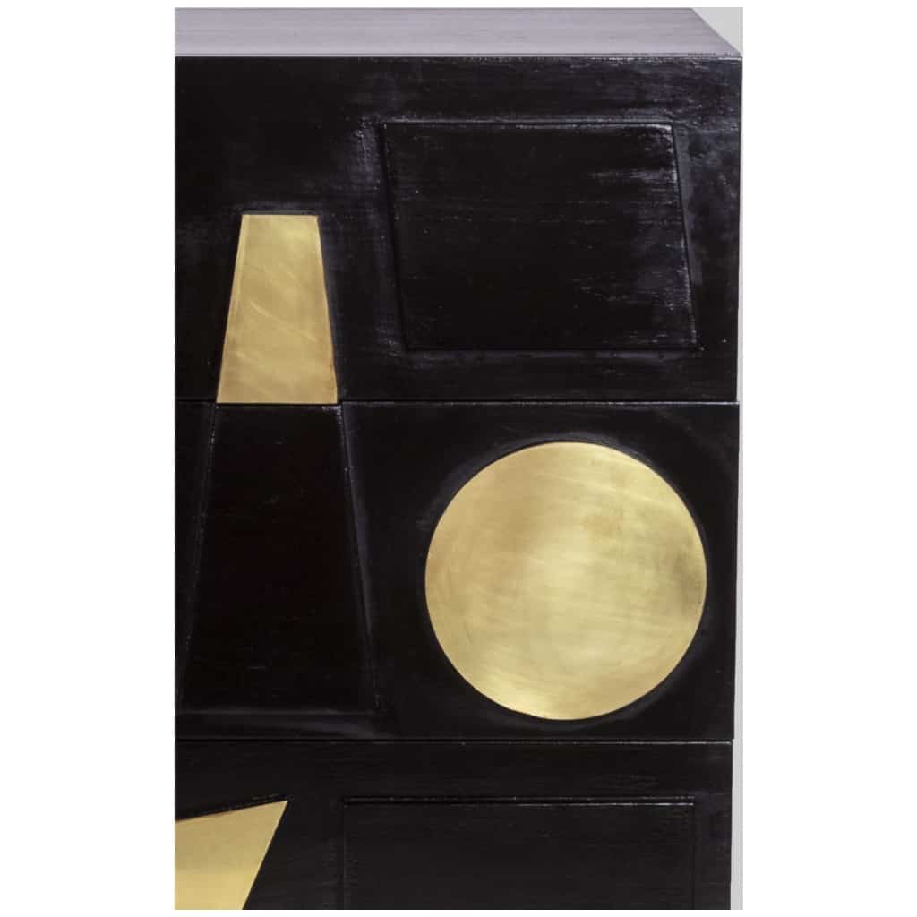 Pair of chests of drawers in lacquered beech and gilded brass. Contemporary work. 9