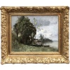 TROUILLEBERT Tableau Français 19è Barbizon Pêcheur En Barque Huile Signée Catalogue Raisonné 30