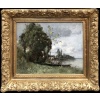 TROUILLEBERT Tableau Français 19è Barbizon Pêcheur En Barque Huile Signée Catalogue Raisonné 17