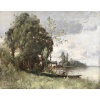 TROUILLEBERT Tableau Français 19è Barbizon Pêcheur En Barque Huile Signée Catalogue Raisonné 19