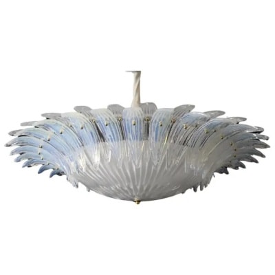 Plafonnier de style Barovier en verre de Murano blanc et irisé